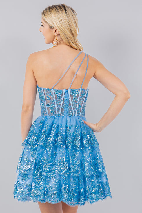 Lace One-Shoulder Tiered Skirt Cocktail Dress for Women 4/XS-16/3X